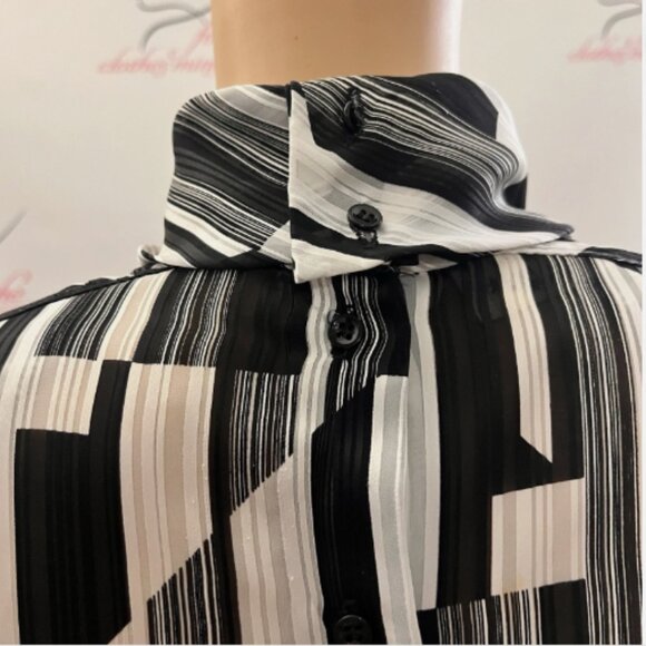 Stuart Lang. Sz S. Black White Semi Sheer Chiffon Pullover. Cowl Blouse. B129 - Picture 6 of 7
